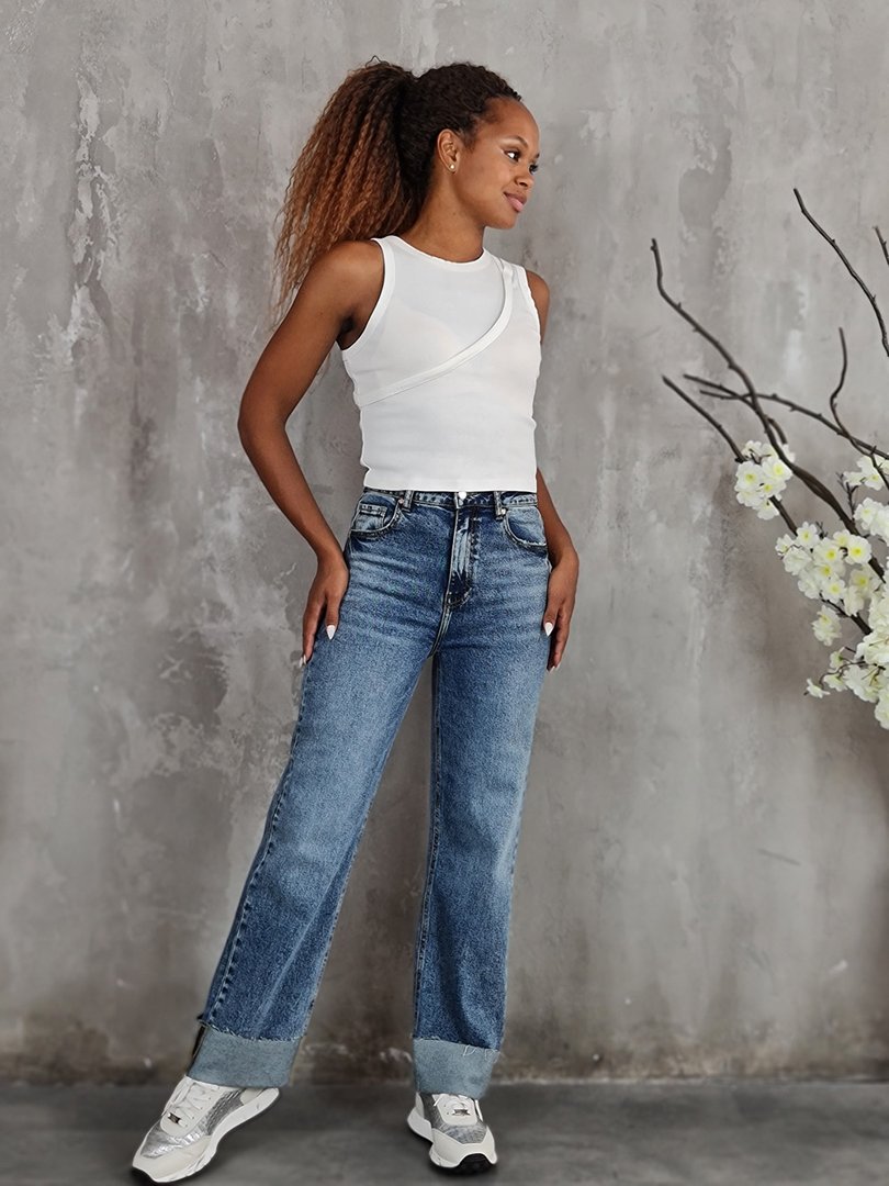 Джинсы Miss Bonbon с подворотами синие, фотография №2