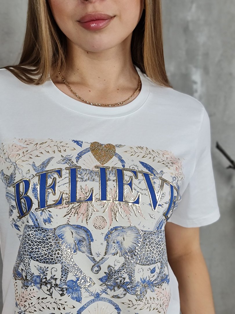 Футболка Y Two со слонами и голубой надписью , фотография №3