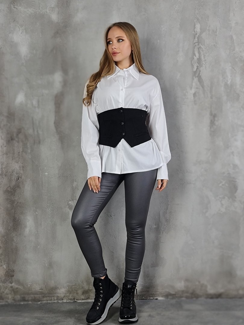 Рубашка MIHO'S классическая с корсетом чёрая/белая, фотография №2