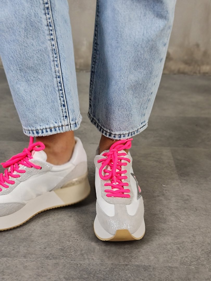 Кроссовки Liu Jo с розовыми шнурками на высокой подошве серые, фотография №3