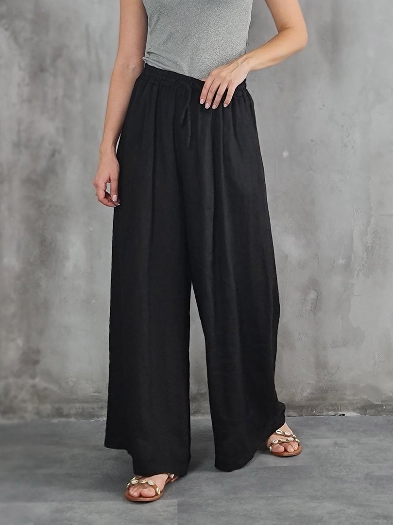 Брюки MIHO'S льняные на завязках чёрные, фотография №1