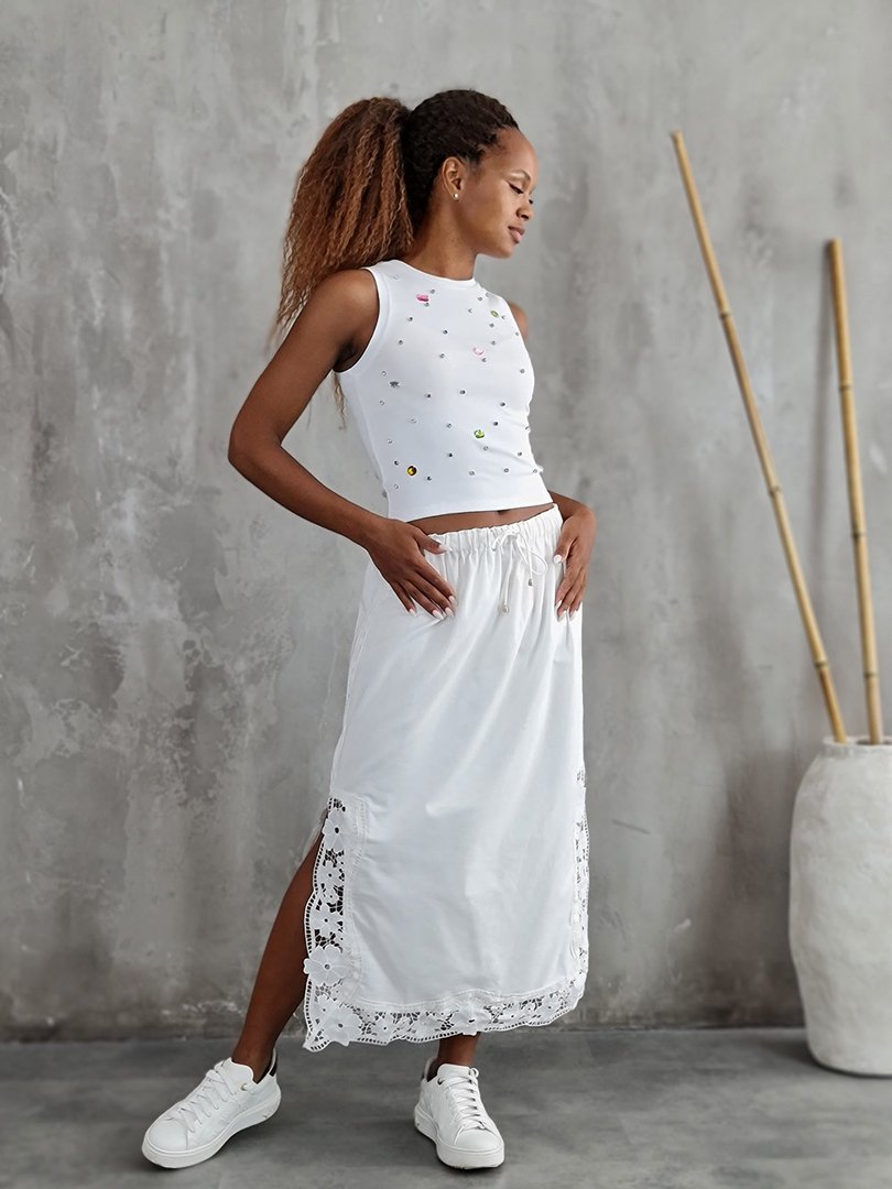 Юбка Lara на завязках с кружевными вставками по бокам белая, фотография №2
