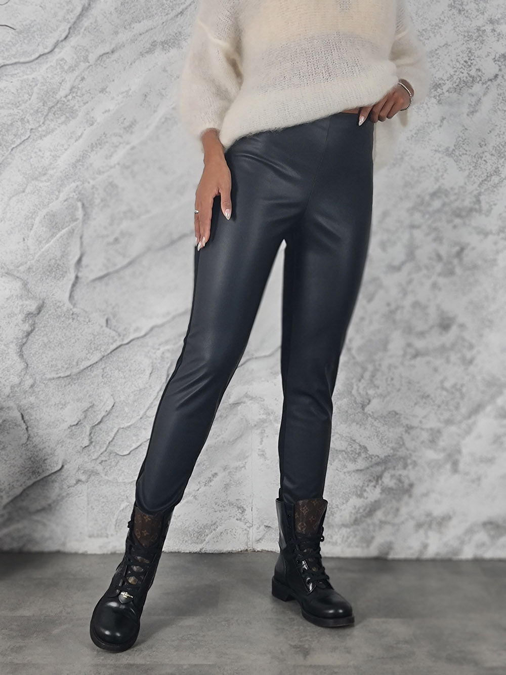 Леггинсы Barbara Alvisi комбинированные экокожа черные, фотография №1