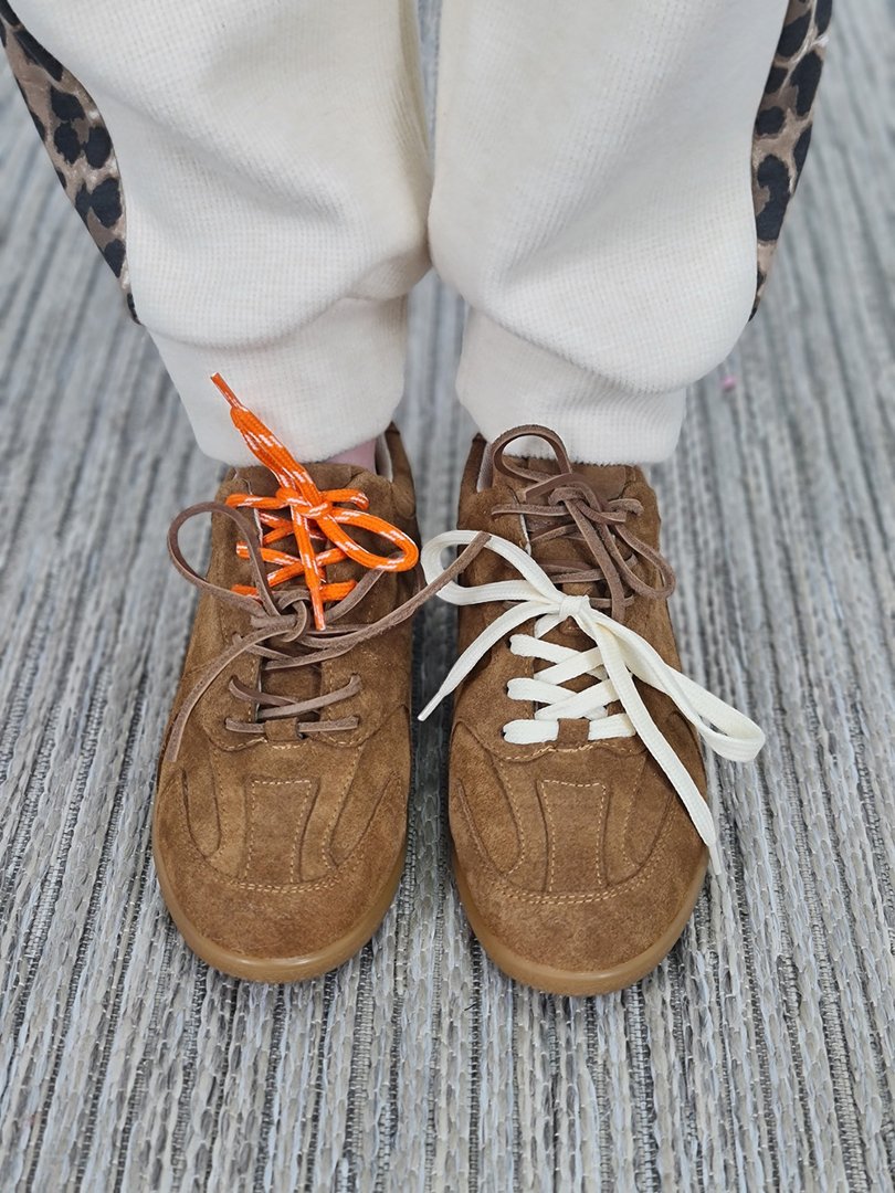 Кеды L'Estrosa натуральная замша с разноцветными шнурками коричневые, фотография №3