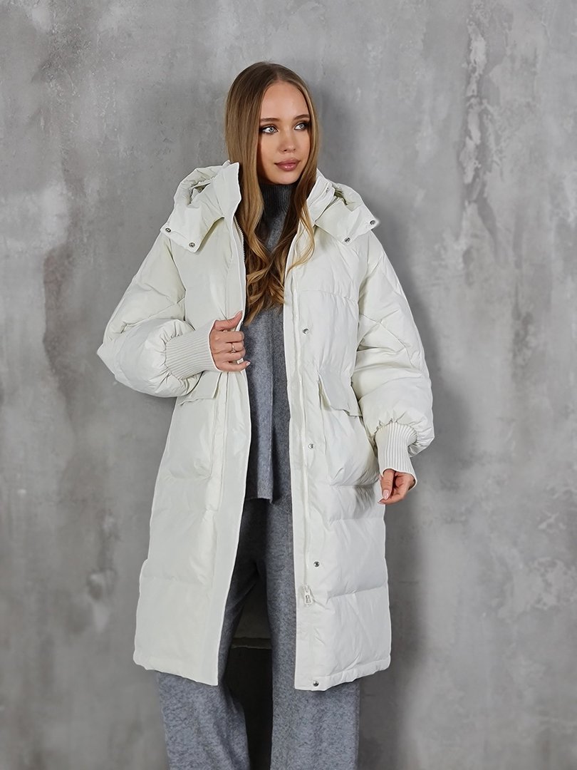 Пальто Imperial удлинённое с капюшоном молочное, фотография №1