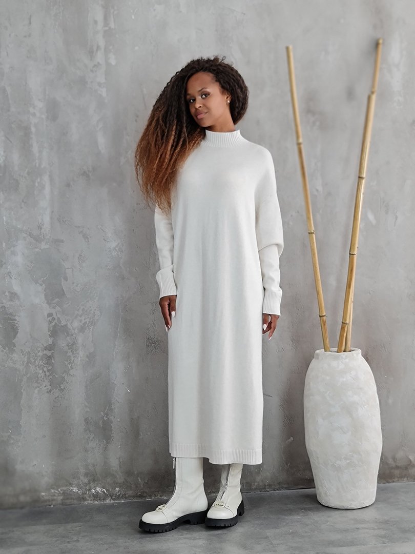 Платье J-Clair с высоким горлом миди кремовое , фотография №1