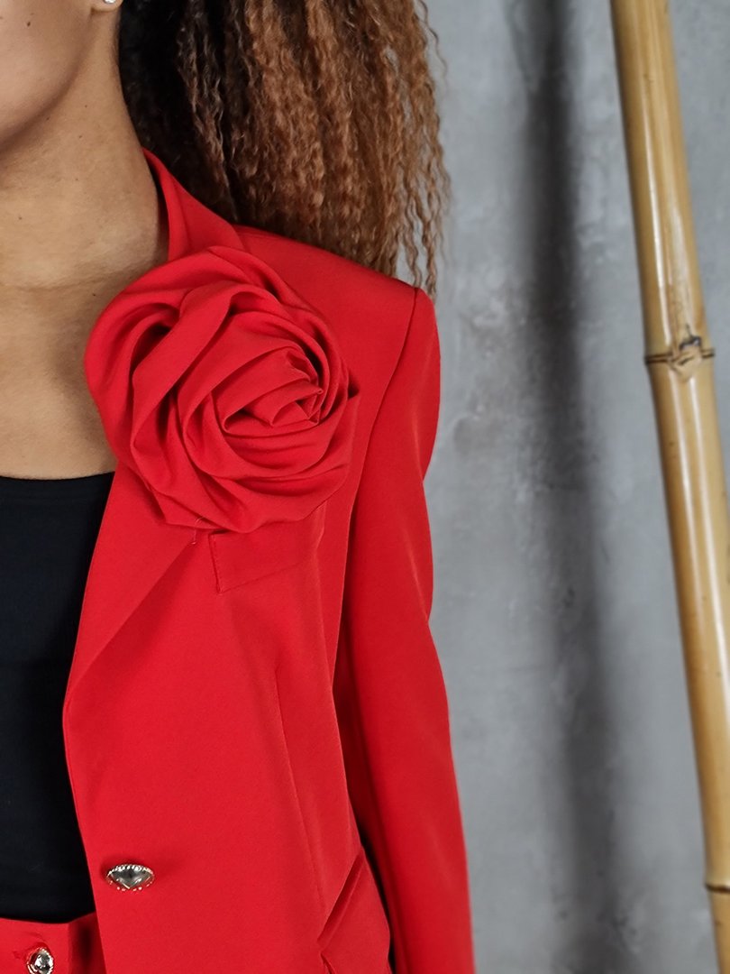 Пиджак Maryley с брошью цветком красный, фотография №3