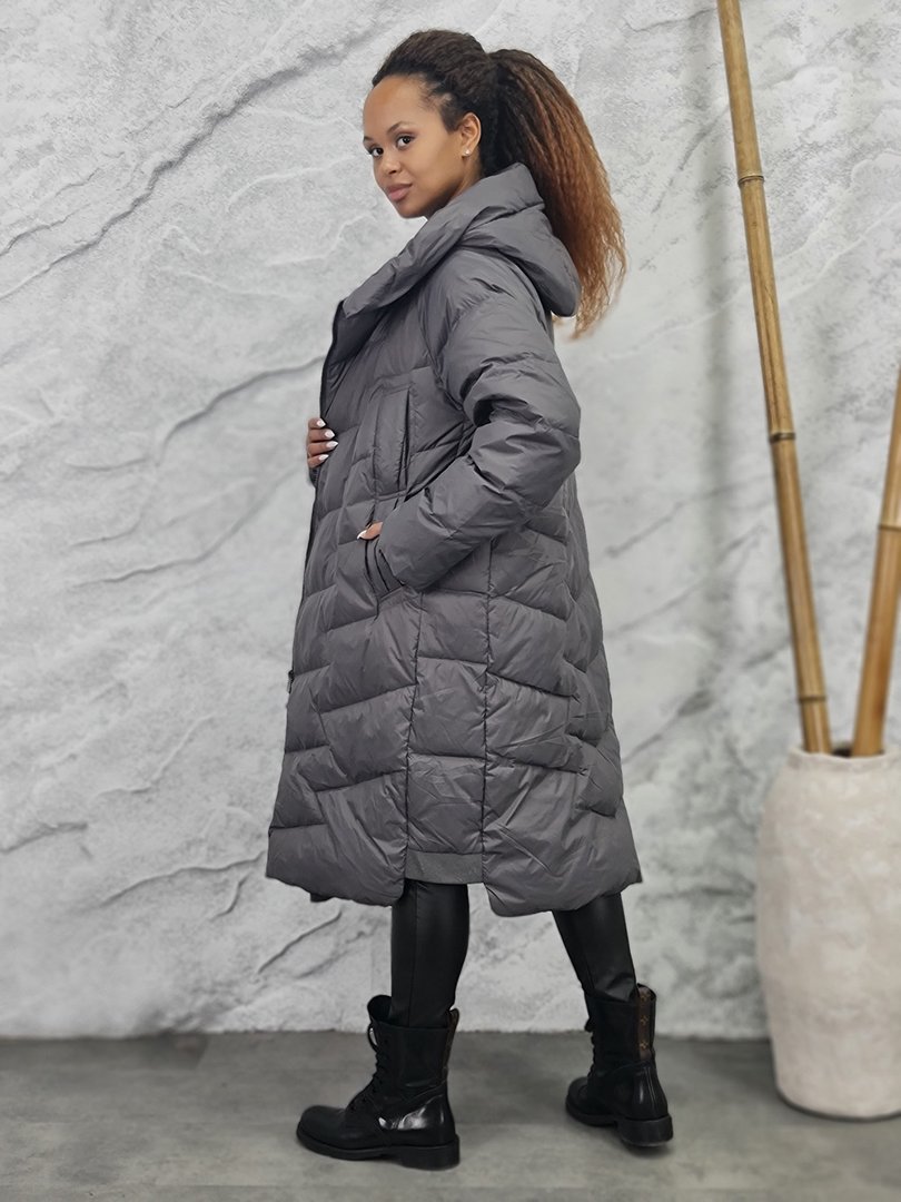 Пуховик My Star Collection длинный натуральный пух серый , фотография №2