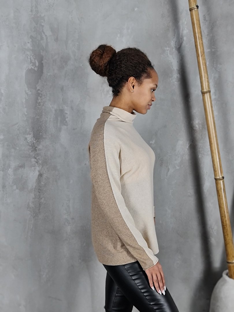 Водолазка Cashmere Blend с кашемиром двухцветная мокко/шоколад, фотография №3