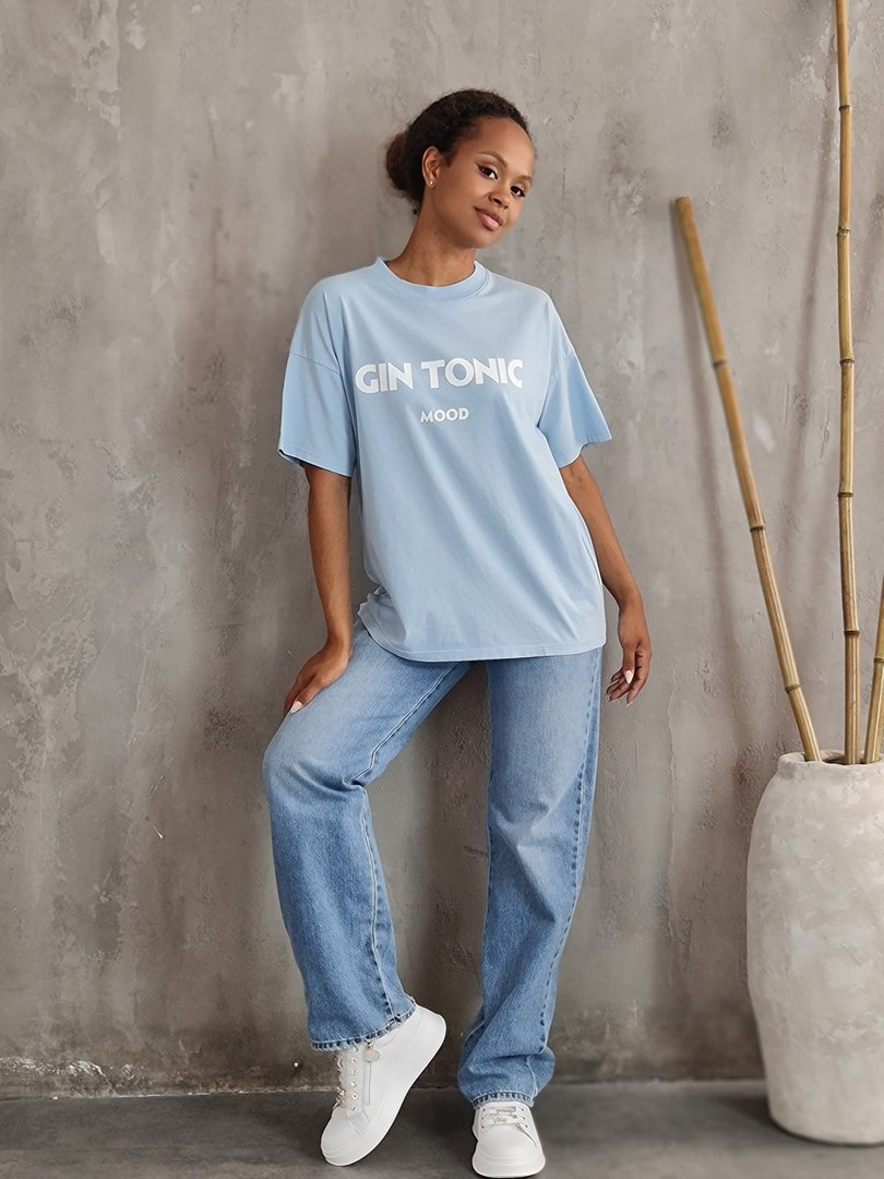 Футболка Vicolo с надписью GINTONIC голубая , фотография №2