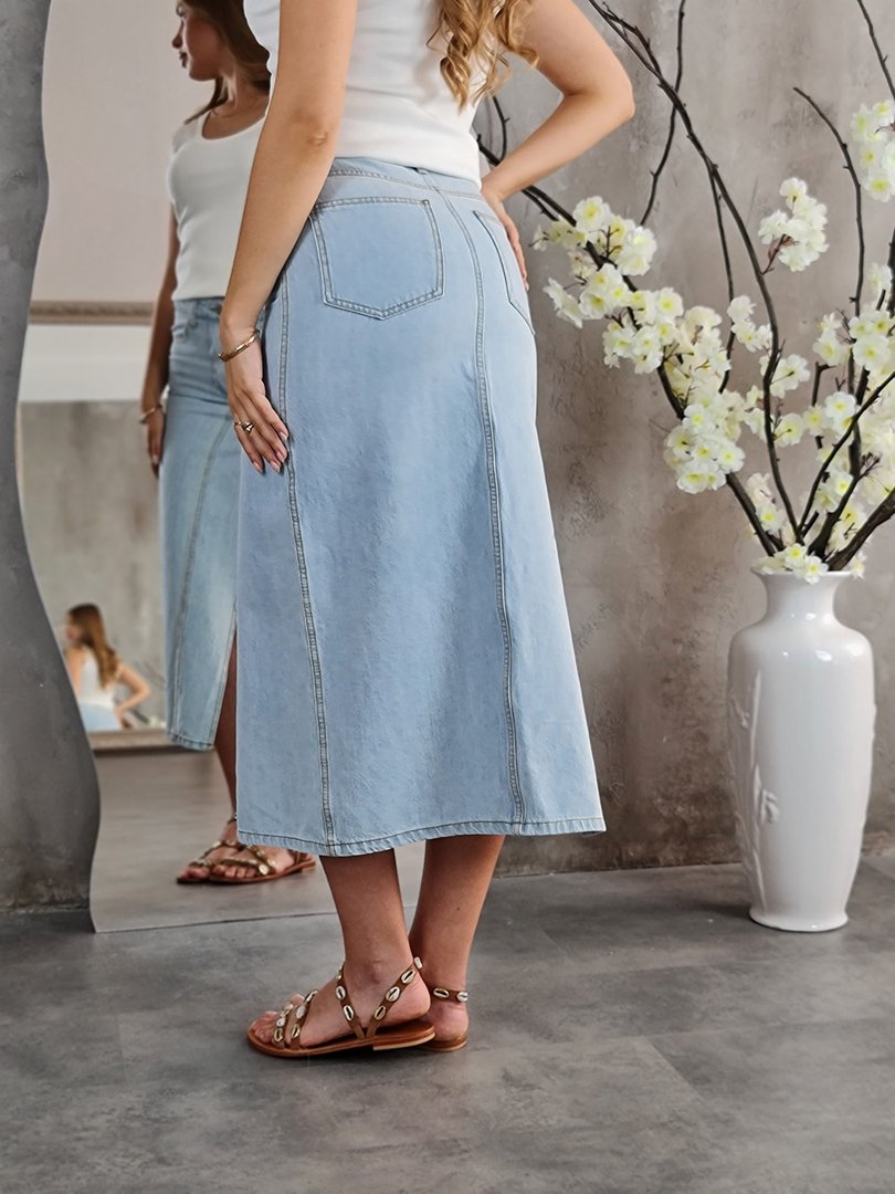 Юбка Defence джинсовая с разрезом голубая, фотография №3