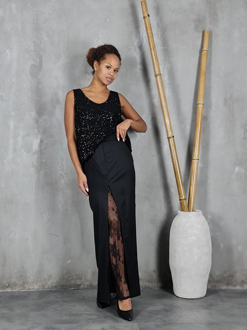 Юбка Imperial с ажурной вставкой черная, фотография №2