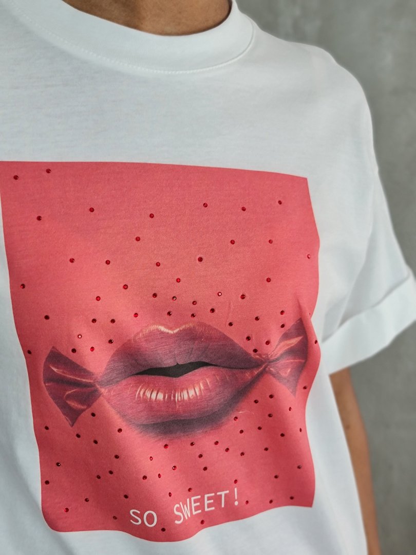 Футболка Imperial принт красные губы белая, фотография №2