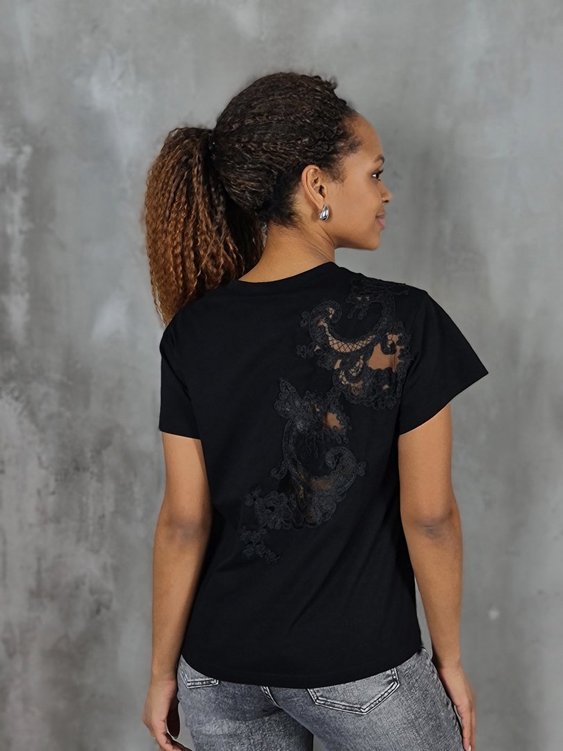 Футболка Joleen с кружевной вставкой черная, фотография №2