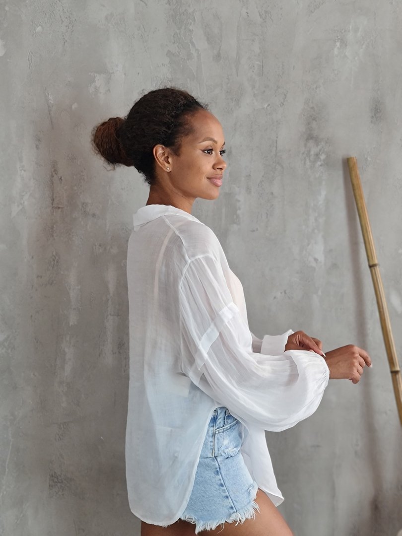 Рубашка MIHO'S с вставками на рукавах белая, фотография №3