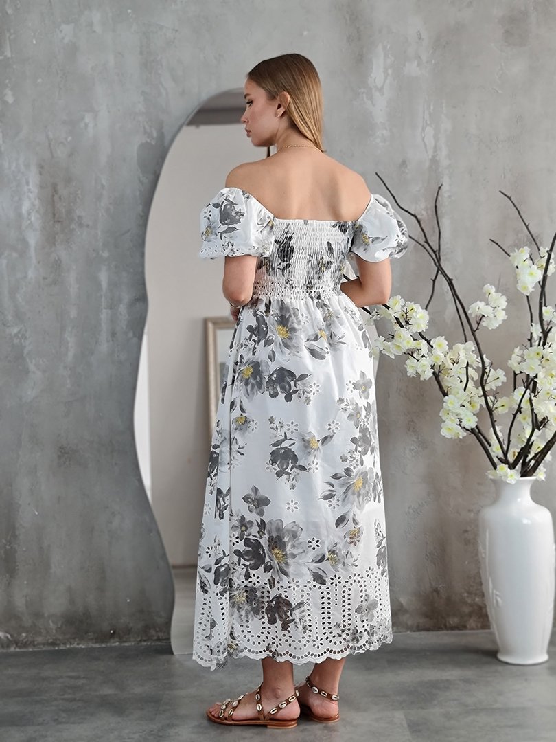 Платье ZETA OTTO с цветочным принтом белое, фотография №2