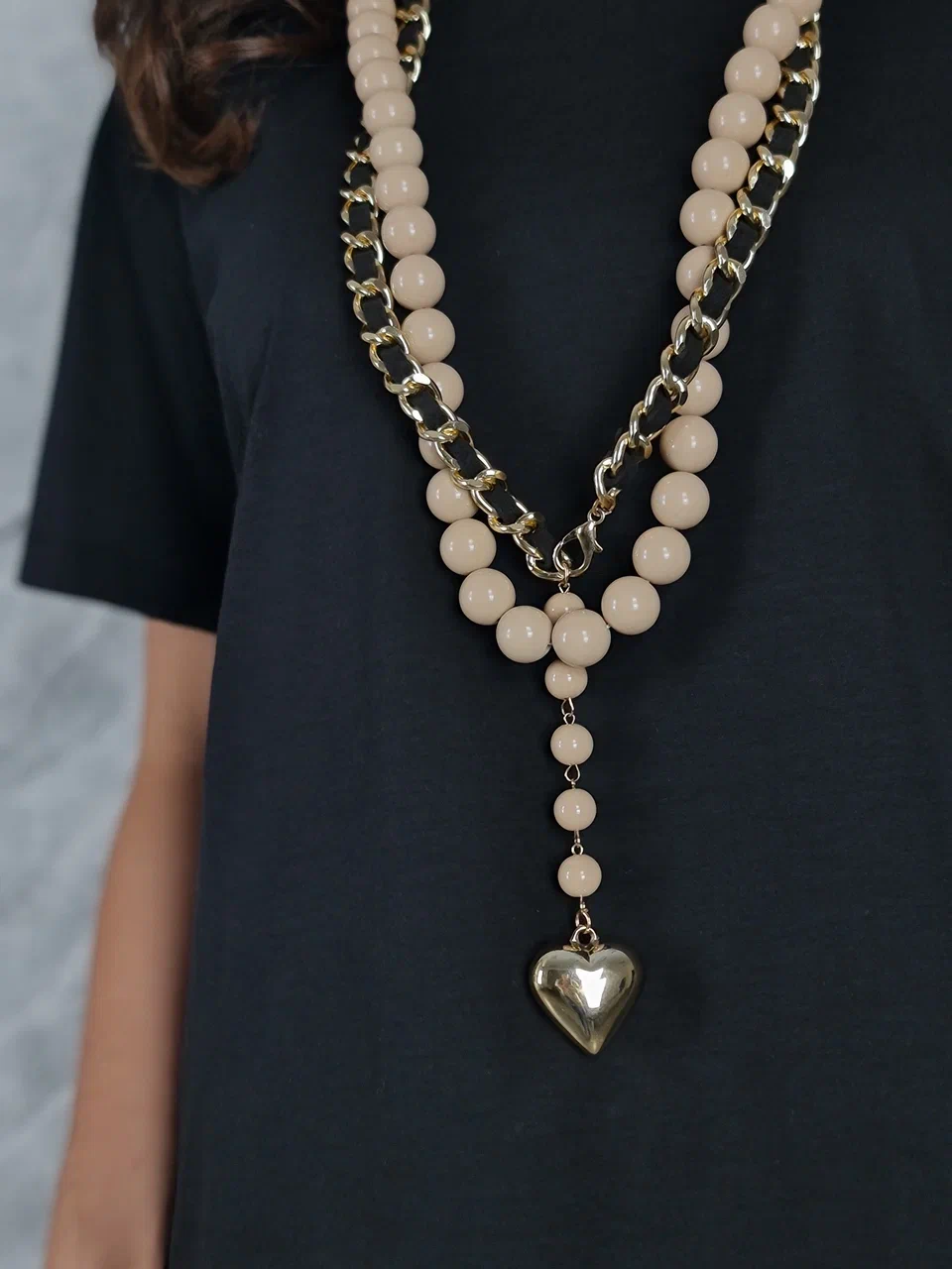 Ожерелье YILI ACCESSORI с бежевыми бусами, фотография №2