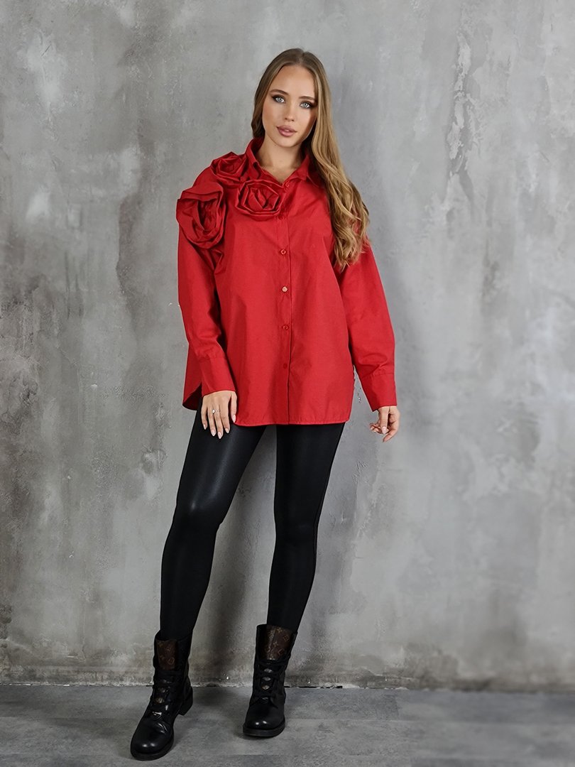 Рубашка MIHO'S с розой с правой стороны красная, фотография №2