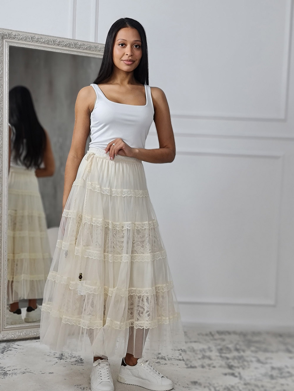 Юбка Mitica&co с кружевной накидкой на завязках молочная , фотография №2