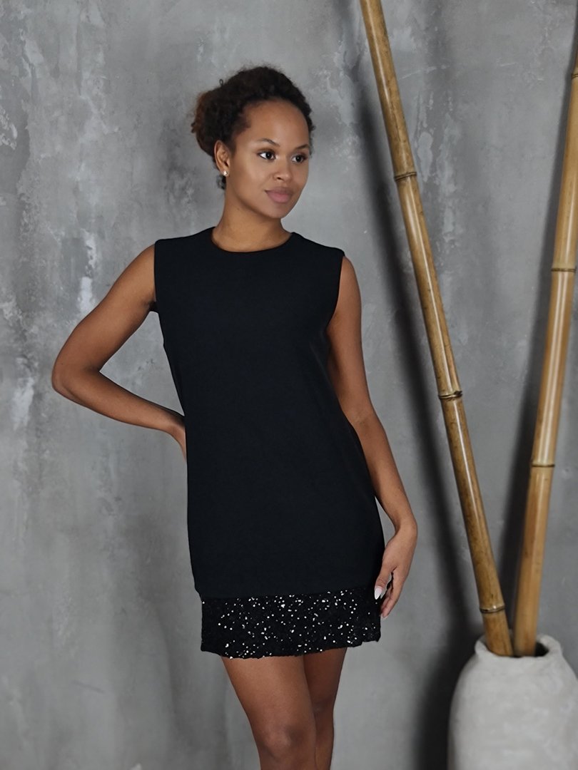 Платье MIHO'S короткое с пайетками внизу черное, фотография №1