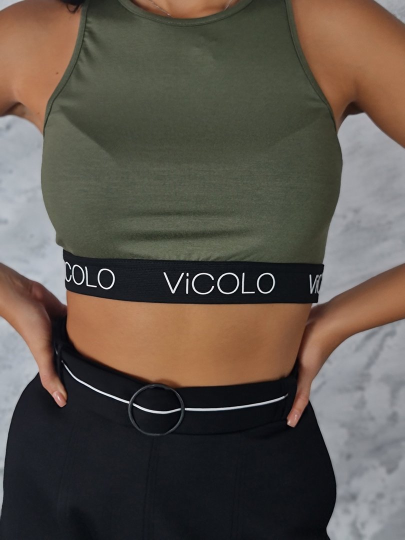 Топ Vicolo укороченный с надписью хаки , фотография №3