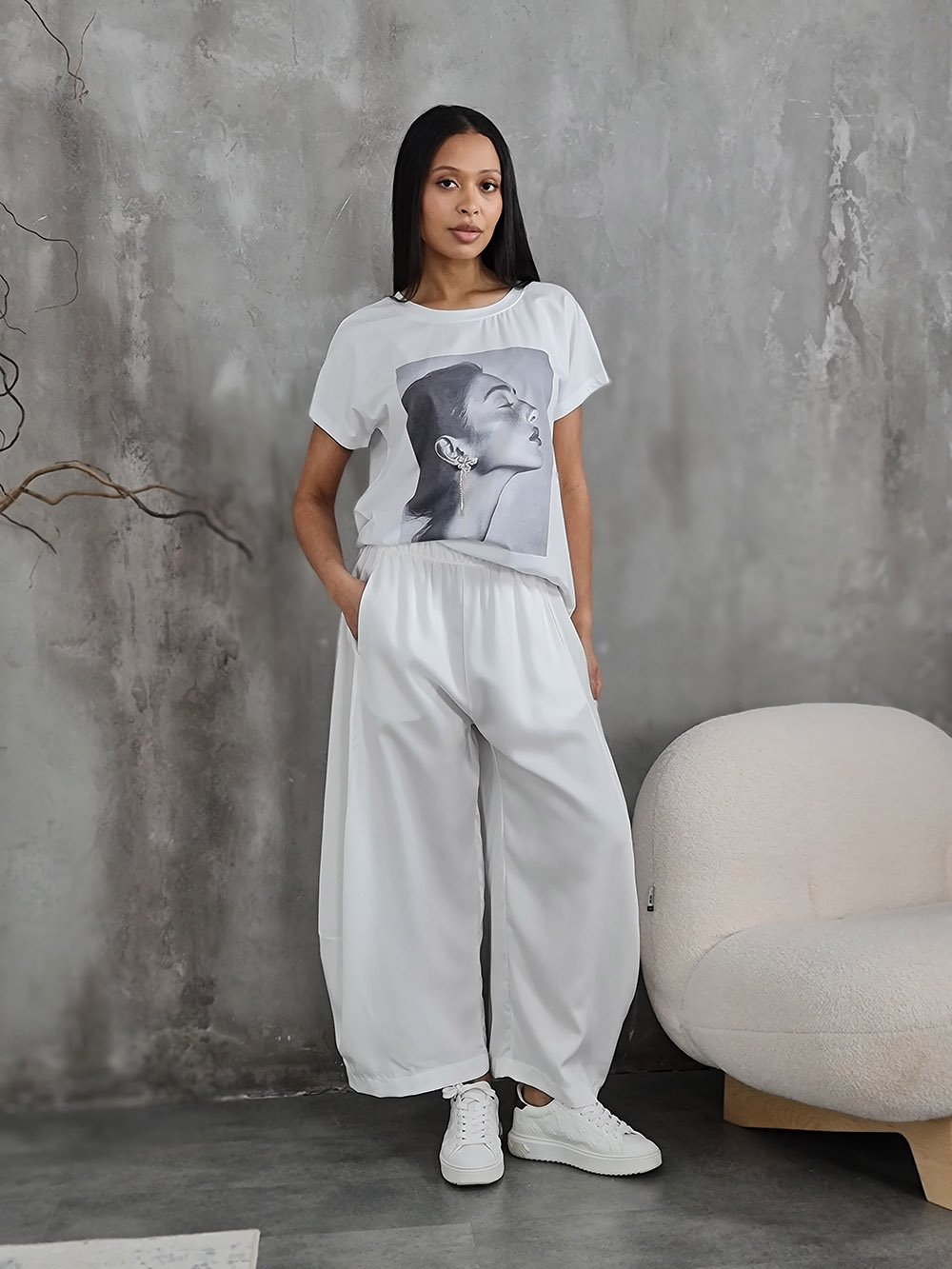 Брюки MIHOs тонкие багги белые , фотография №2