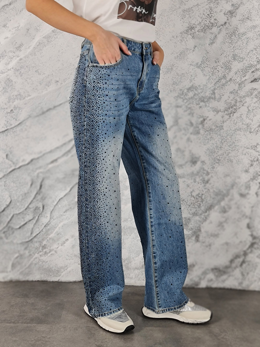 Джинсы Vicolo прямые с камнями синие, фотография №3