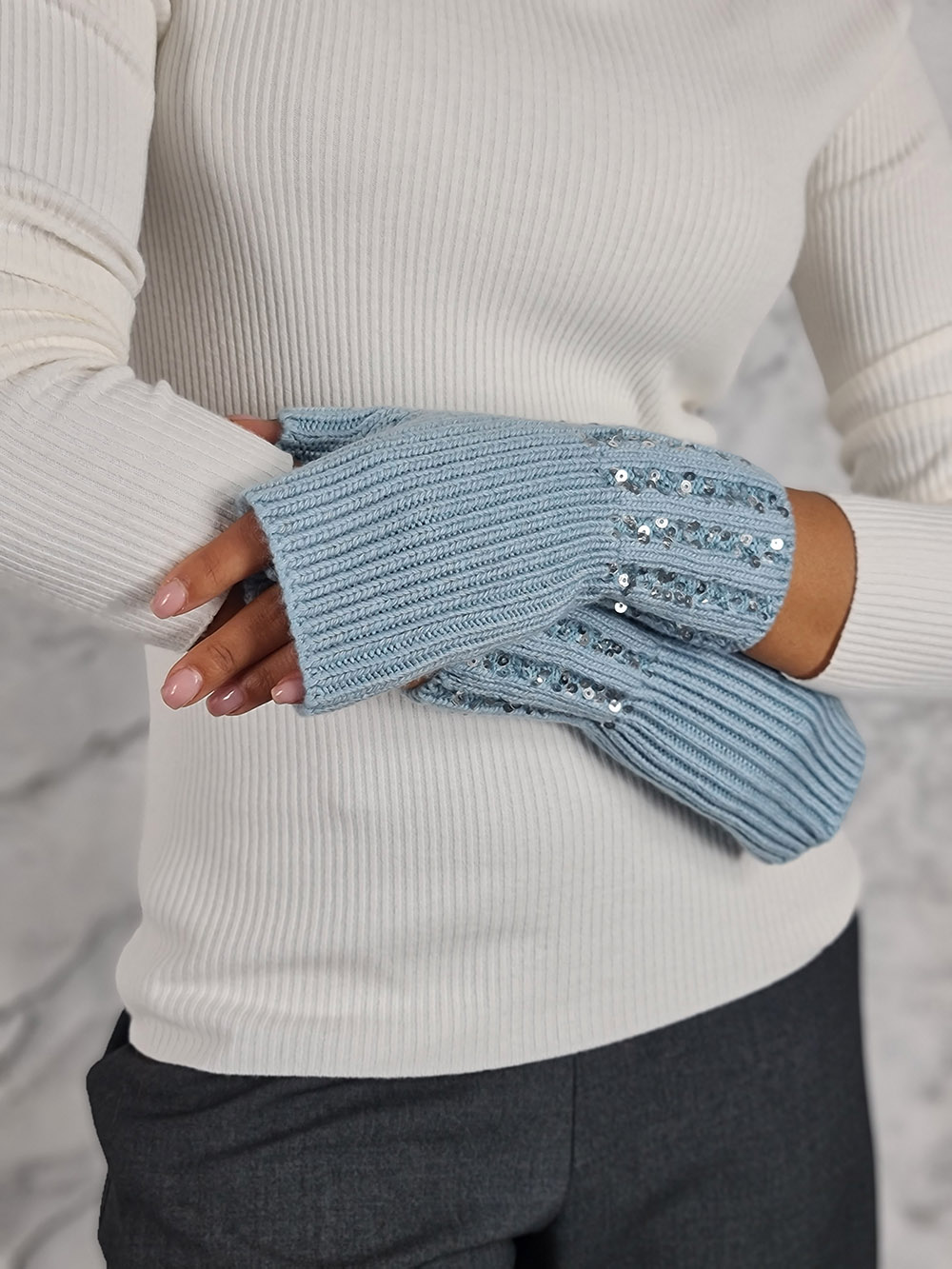 Митенки Alex Max с пайетками голубые, фотография №3