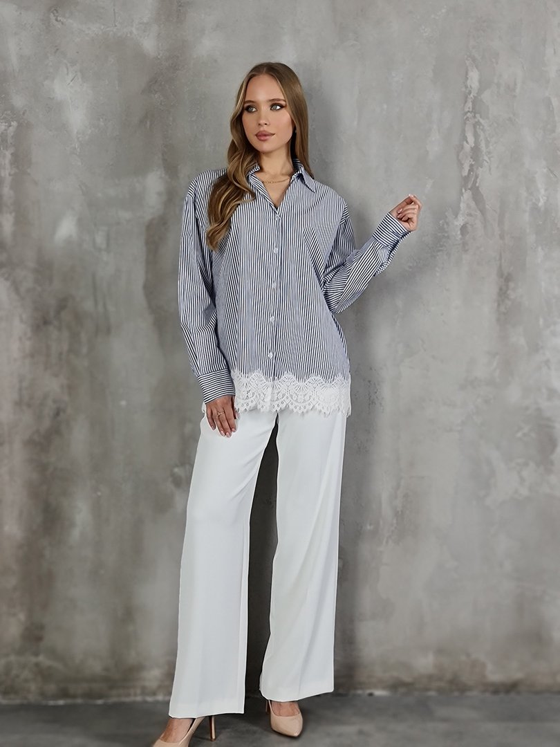 Рубашка MIHO'S с кружевом в полоску синяя, фотография №2