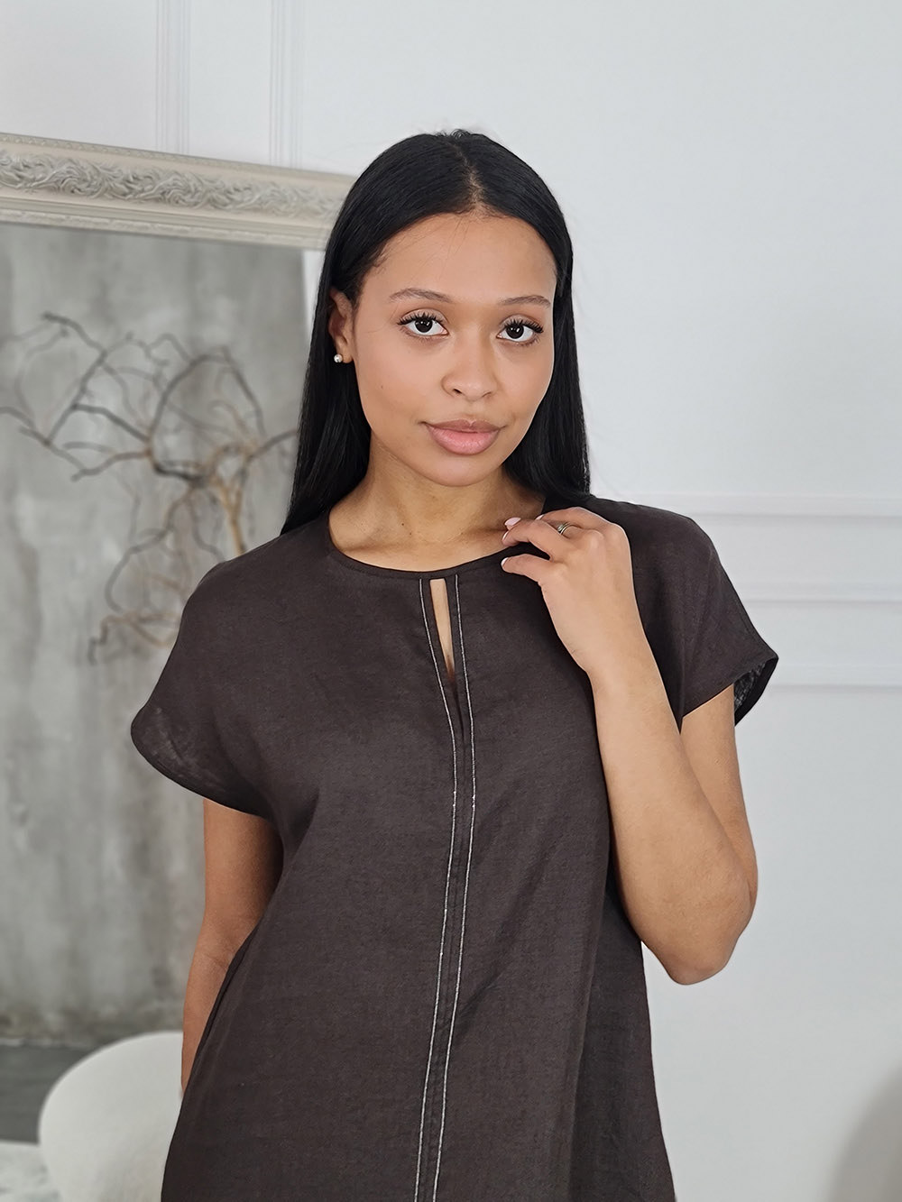 Платье Atelier Emi длинное свободное шоколад, фотография №2