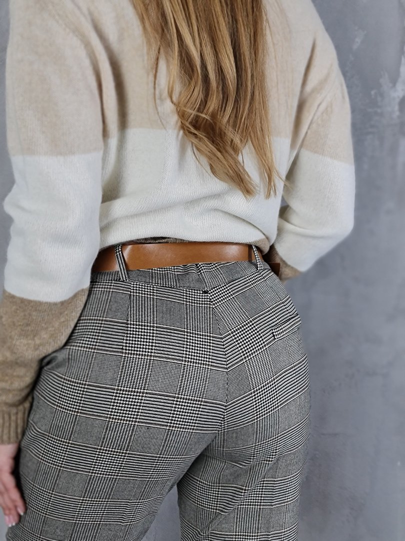 Брюки Imperial с коричневым ремнем в крупную клетку серые, фотография №5