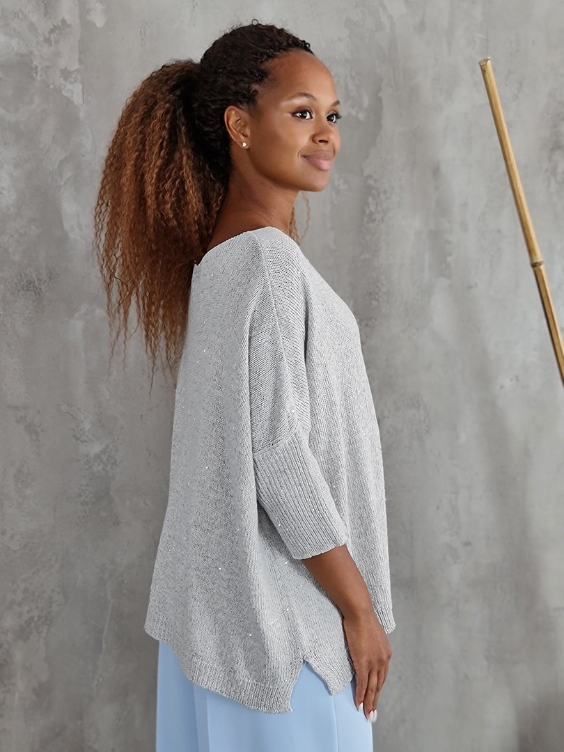 Джемпер Kontatto с рукавом 3/4 с пайетками серый, фотография №2