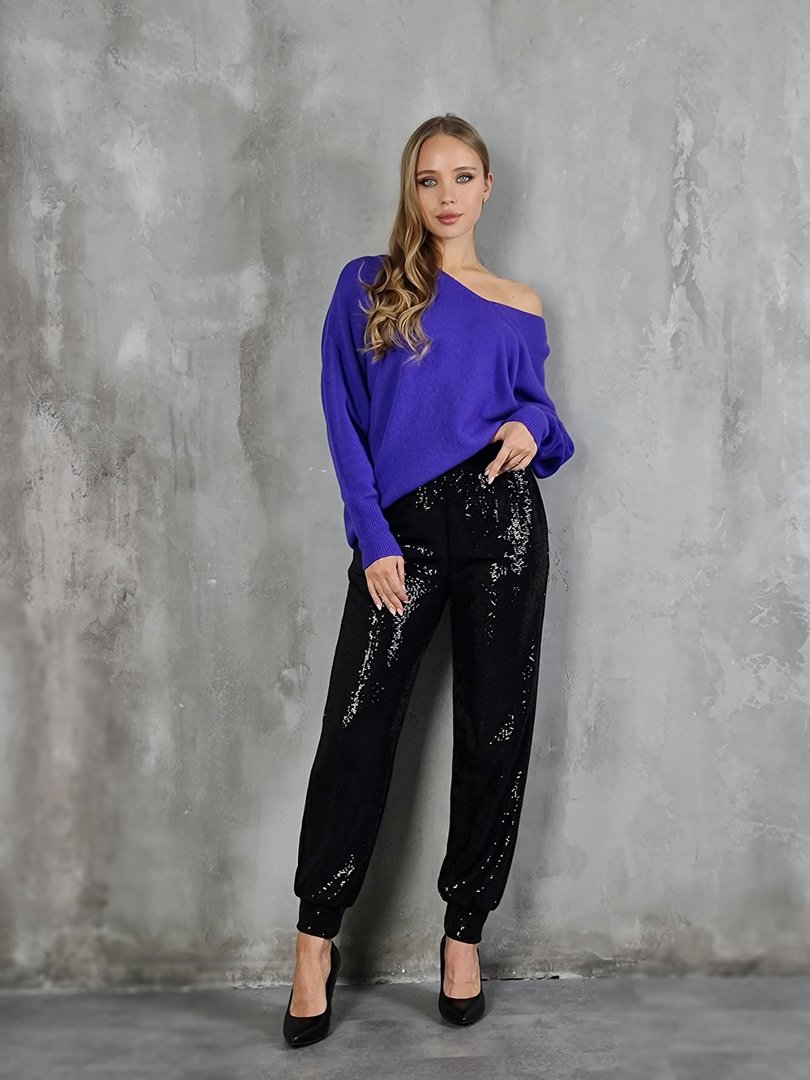 Брюки-джоггеры MIHO'S c блестящим покрытием  БЕЗ завязок чёрные, фотография №2