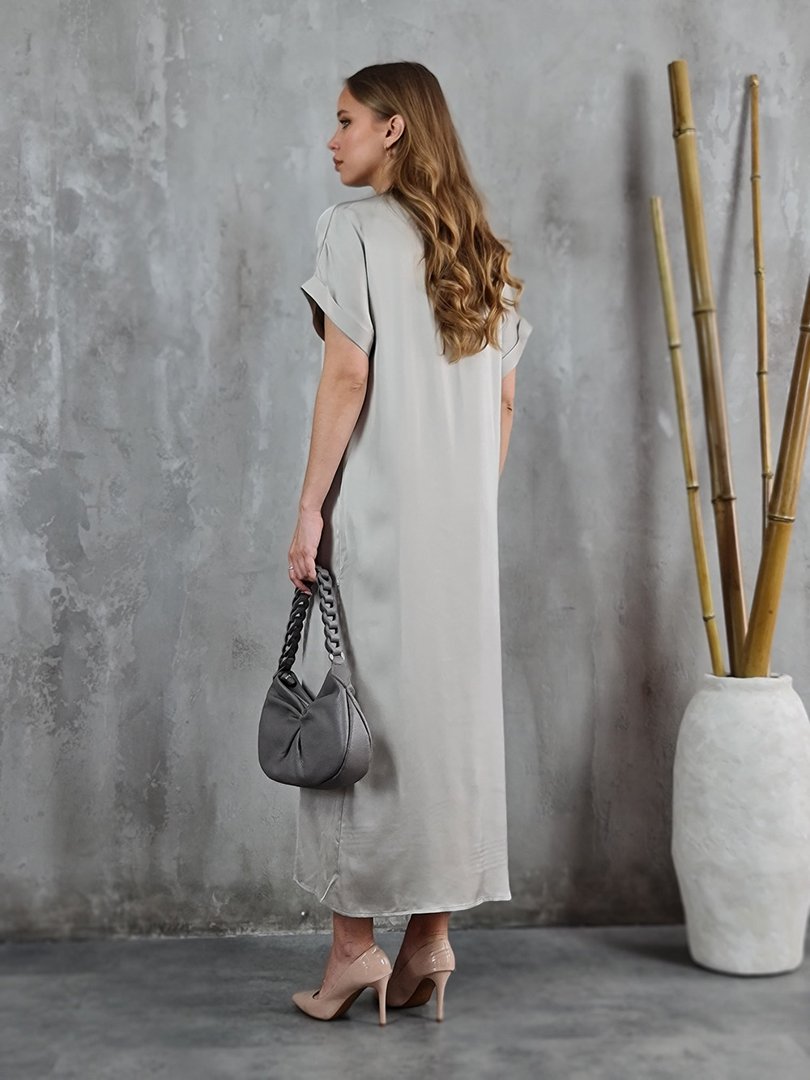 Платье CLOTHÉ с запáхом атласное бежевое, фотография №3