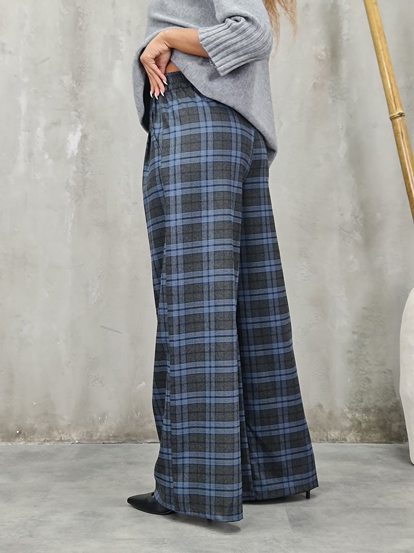 Брюки MIHO'S в клетку палаццо серо-синие, фотография №3