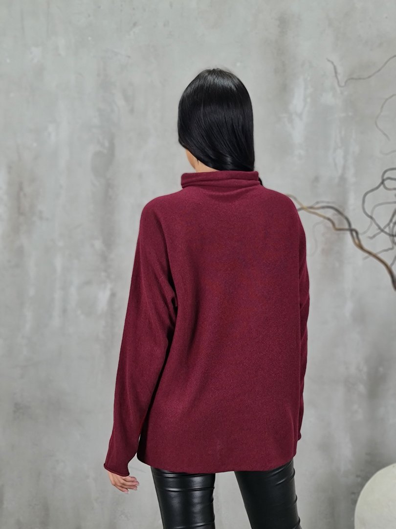 Водолазка Cashmere Blend с кашемиром двухцветная красная/бордо, фотография №2