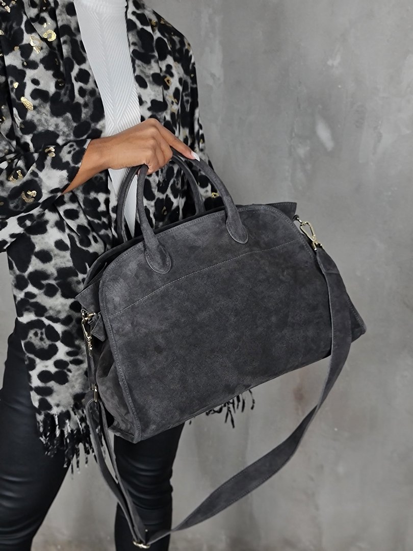 Сумка-уикендер нат.замша БОЛЬШАЯ графит, фотография №3