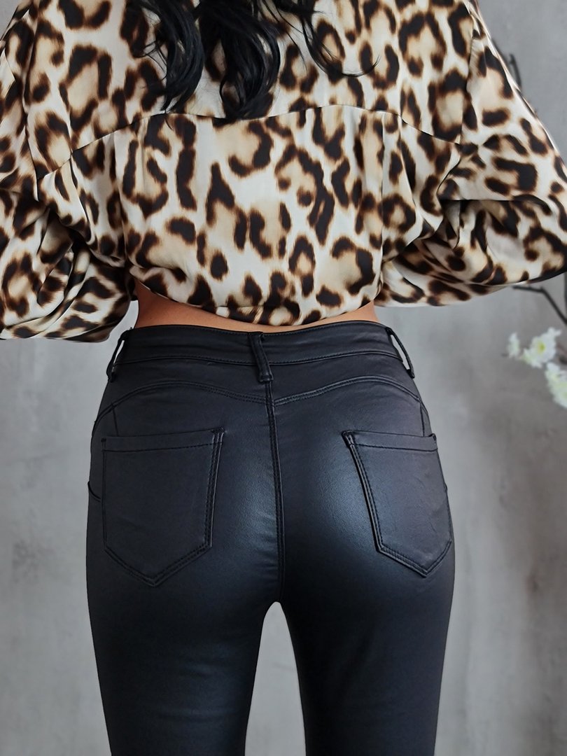 Брюки 3D Denim из экокожи с молниями внизу чёрные , фотография №5