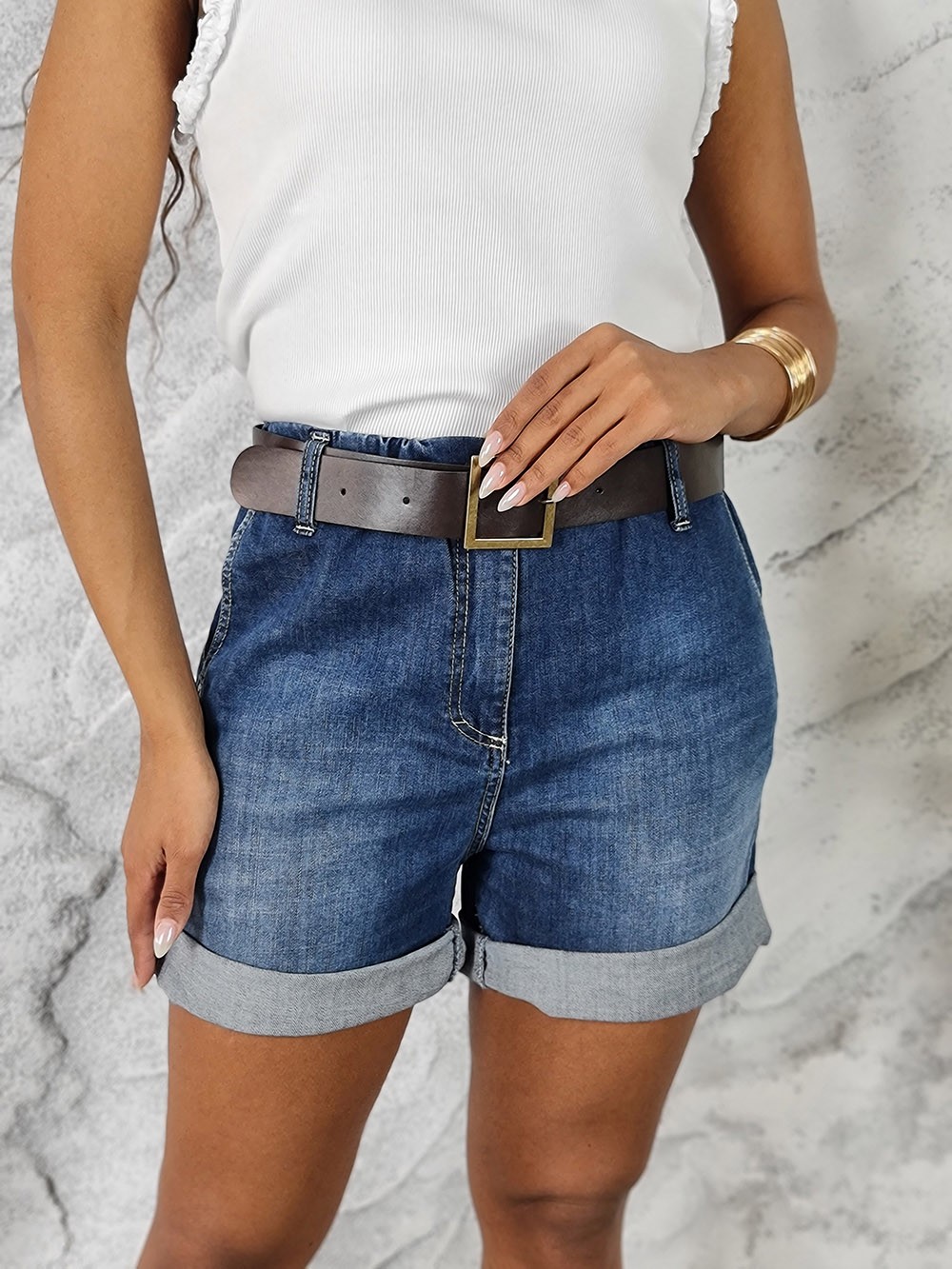 Шорты Please джинсовые с ремнем синие, фотография №1