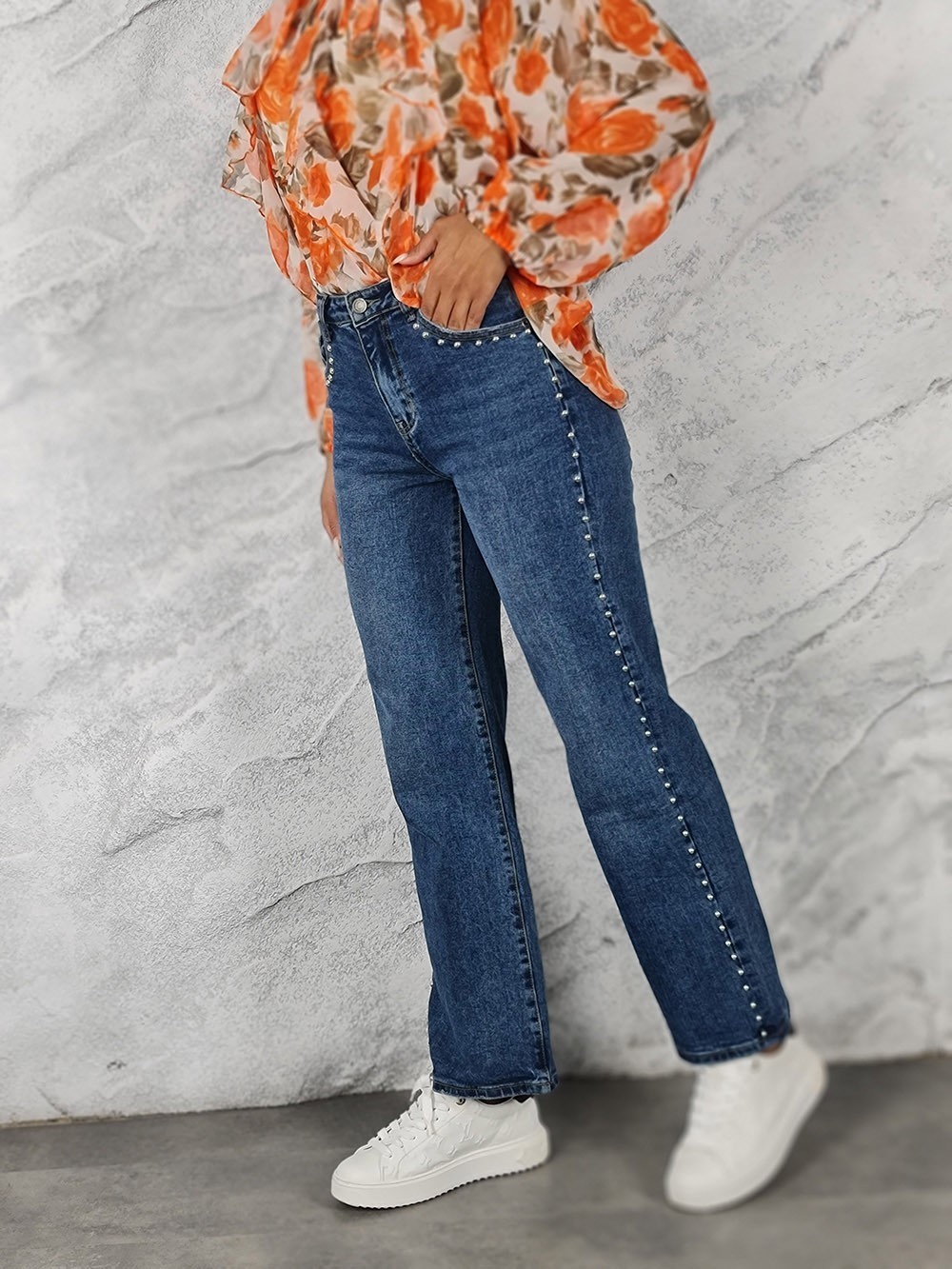 Джинсы Shaken с декором по бокам синие, фотография №1