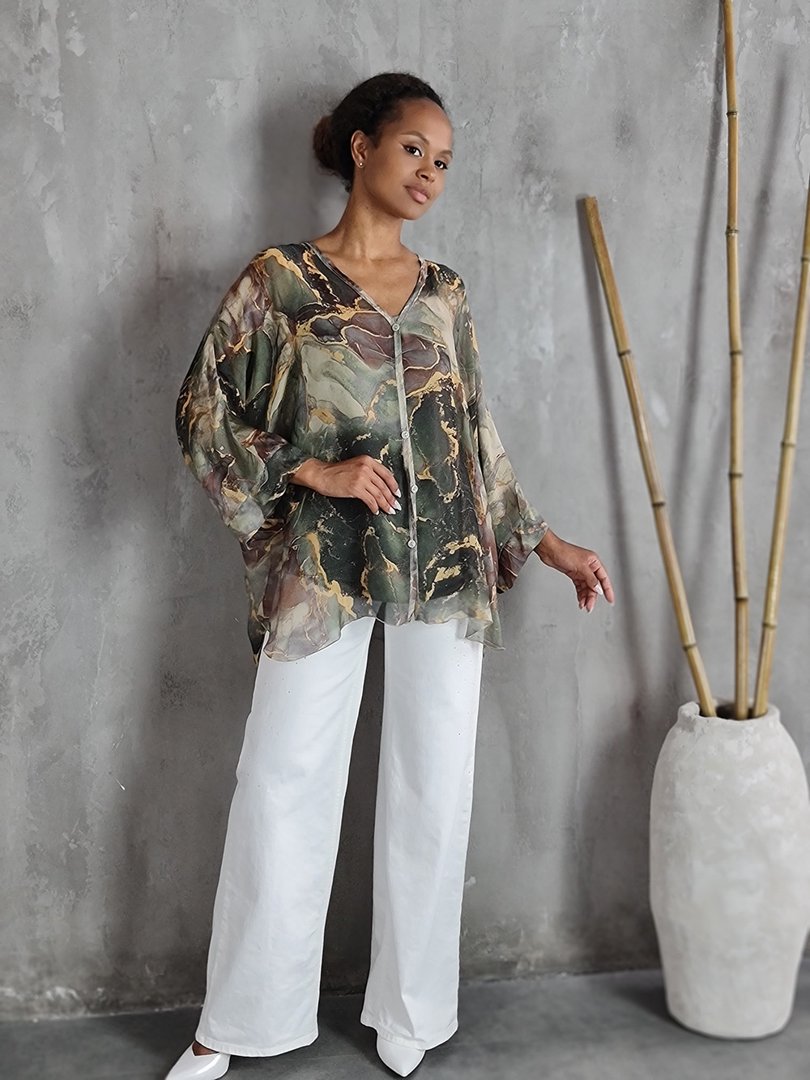 Рубашка Segreto с принтом "Мрамор" зеленая, фотография №2