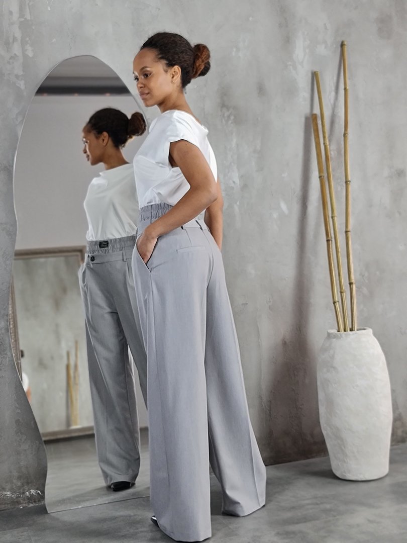 Брюки Imperial палаццо на резинке с поясом серые, фотография №3