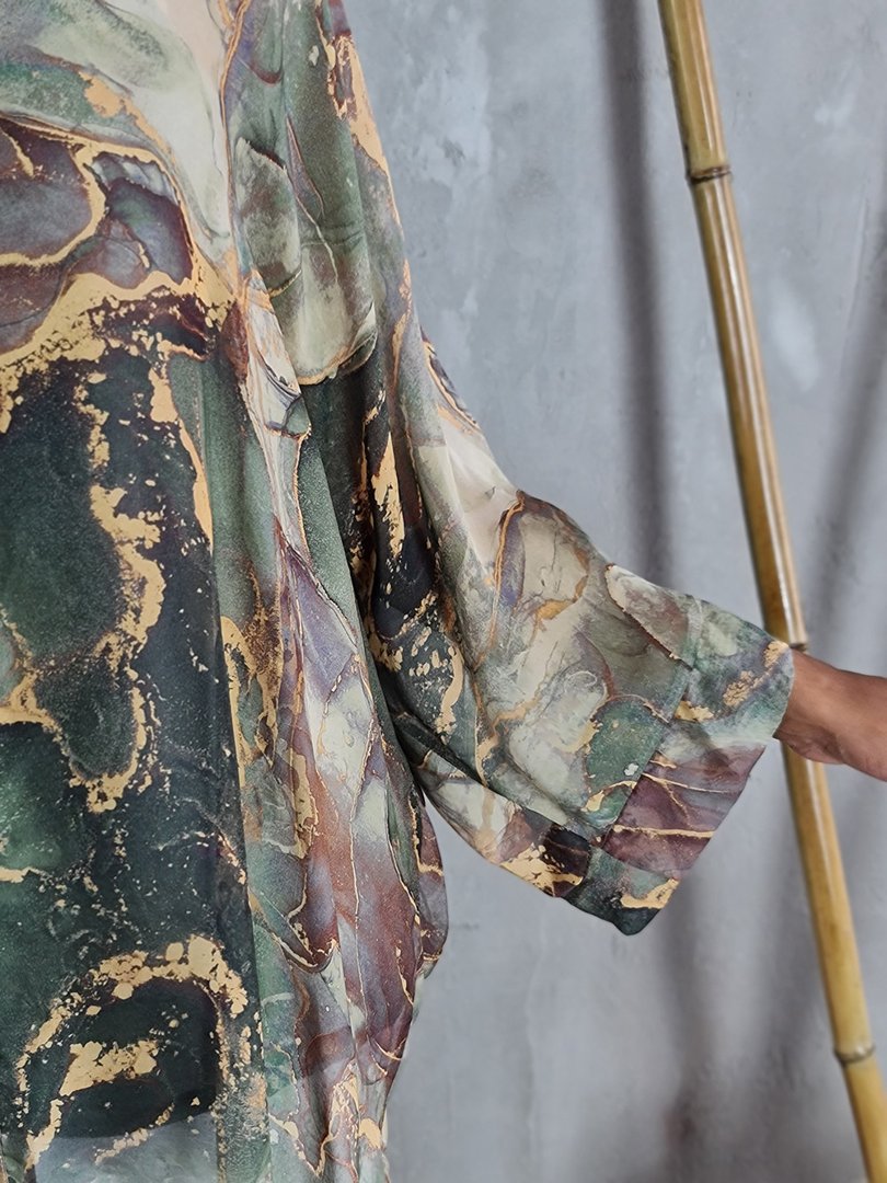 Рубашка Segreto с принтом "Мрамор" зеленая, фотография №5