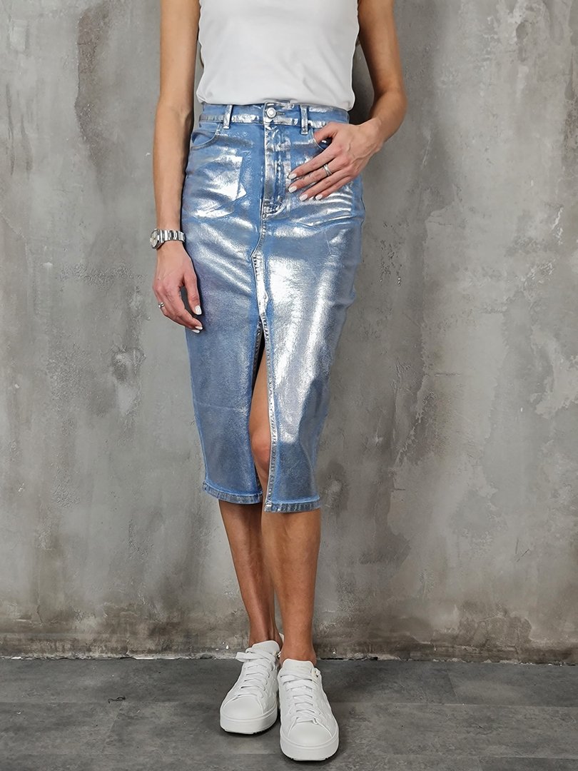 Юбка Manosque c эффектом ламинирования голубая, фотография №1