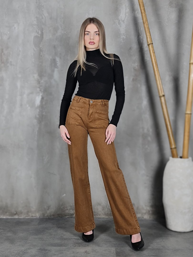 Джинсы 3D Denim с накладными карманами спереди песочные, фотография №5