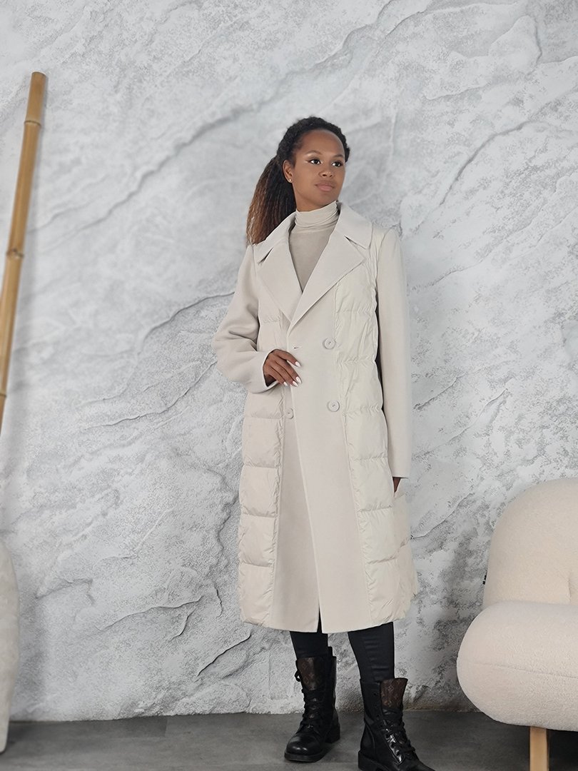 Пальто Lara комбинированное молочное, фотография №2