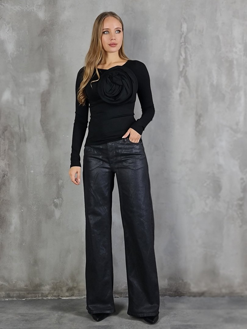 Блузка Imperial с брошью "Роза" чёрная, фотография №2