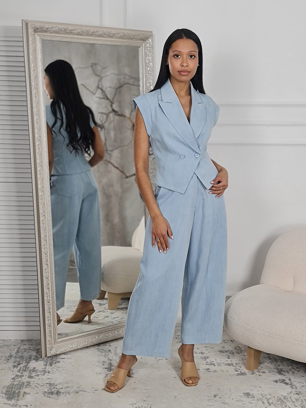 Костюм Imperial под джинсу жилет и брюки голубой , фотография №1