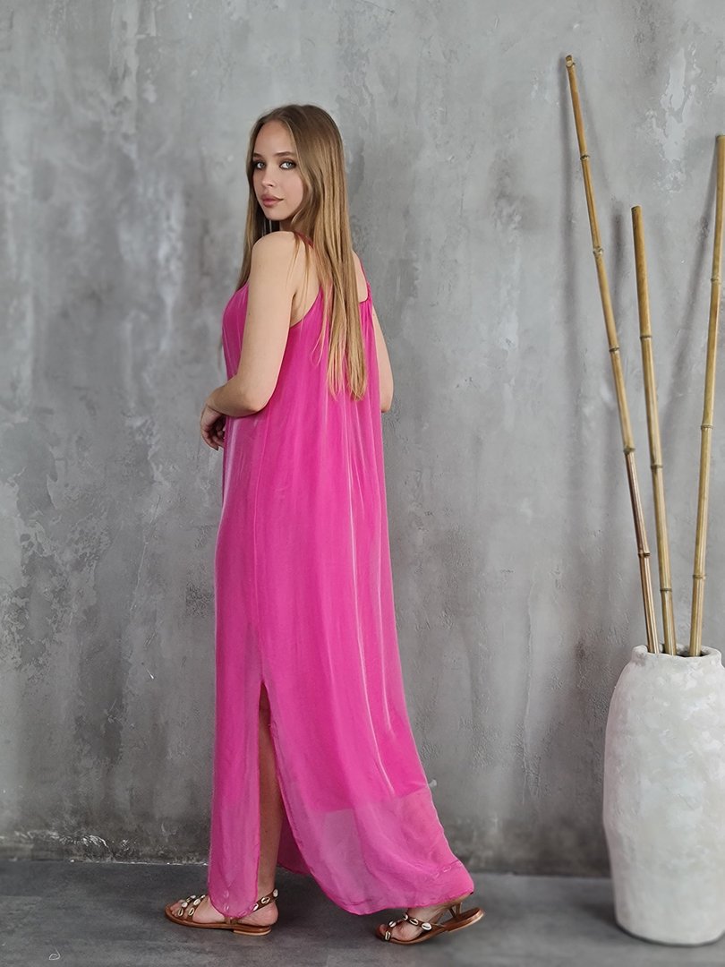 Платье Silk New длинное на лямках фуксия, фотография №3