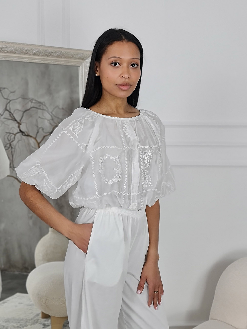 Топ Imperial с объемными рукавами белый , фотография №5